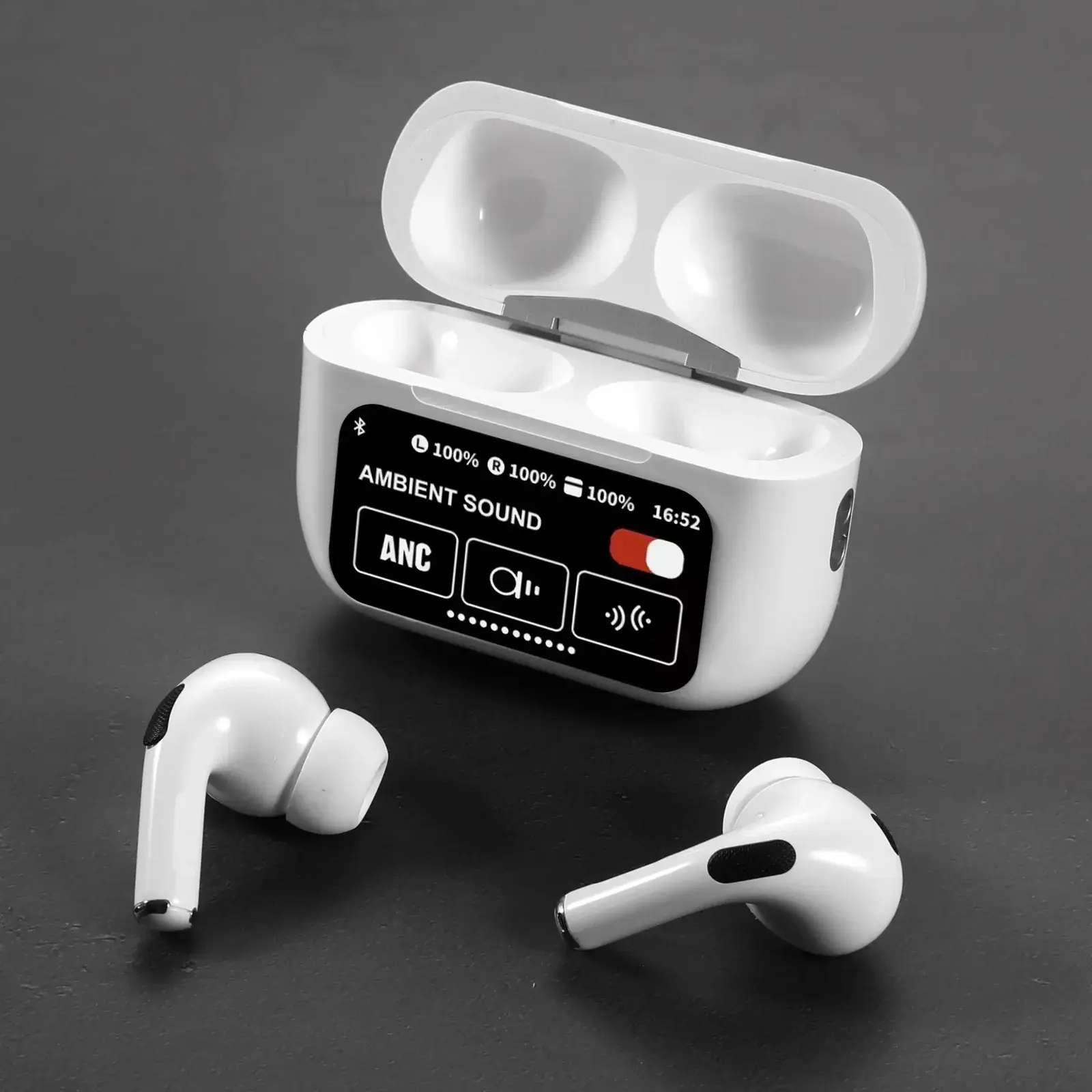 A9 Pro ANC Touch Screen Display Earbuds – White Color